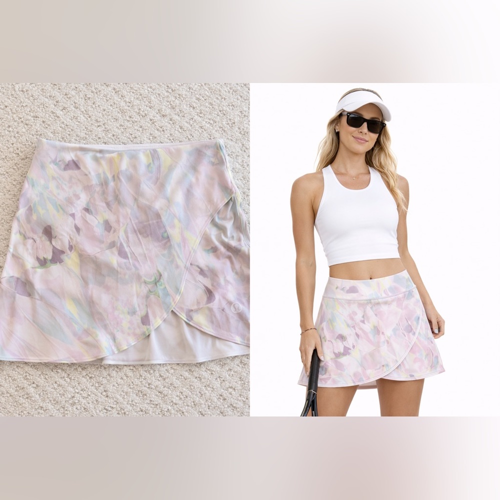 NWT Lululemon High-Rise Wrap Tennis Skirt Size 4 Pastel Marble Print